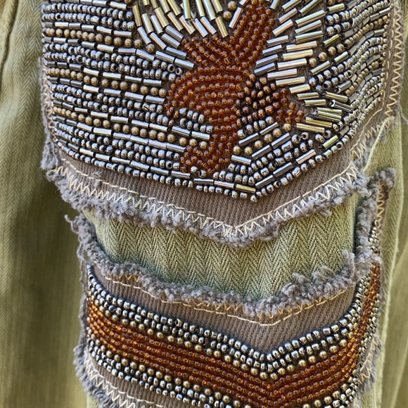 Free People embellished beaded eagle green utility military army jacket coat - Picture 6 of 15